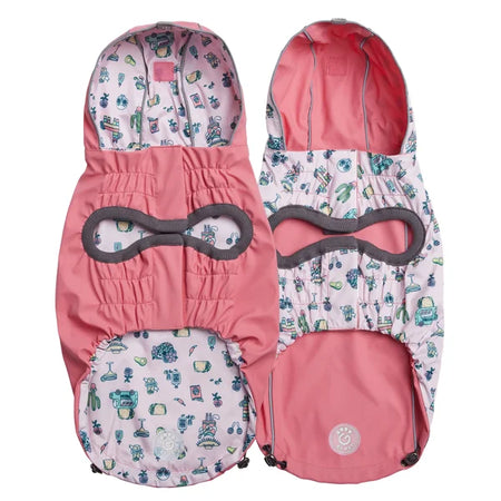 Pink baby footmuff with car pattern on a white background