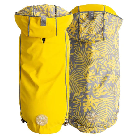 Two yellow and gray patterned bags on a white background