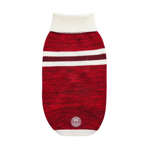 Red and white striped dog sweater on a white background