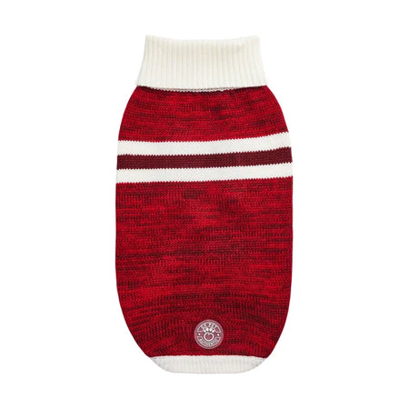 Red and white striped dog sweater on a white background