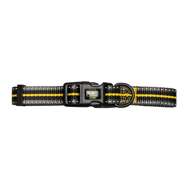 Dog collar with black and yellow design on a white background