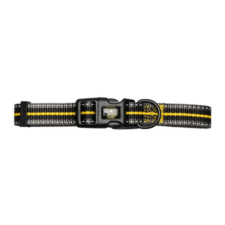 Dog collar with black and yellow design on a white background
