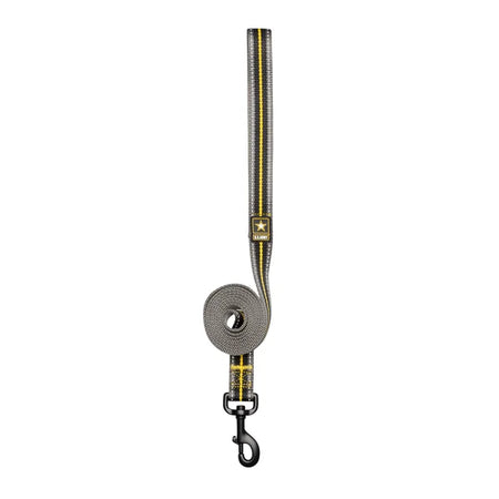 Dog leash with reflective strip on a white background