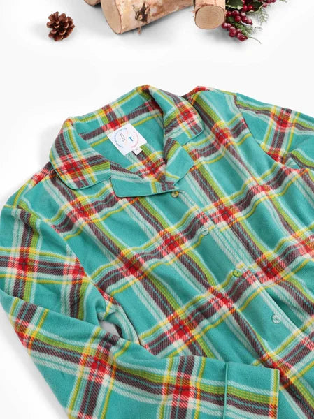 Plaid shirt with a colorful pattern on a white background