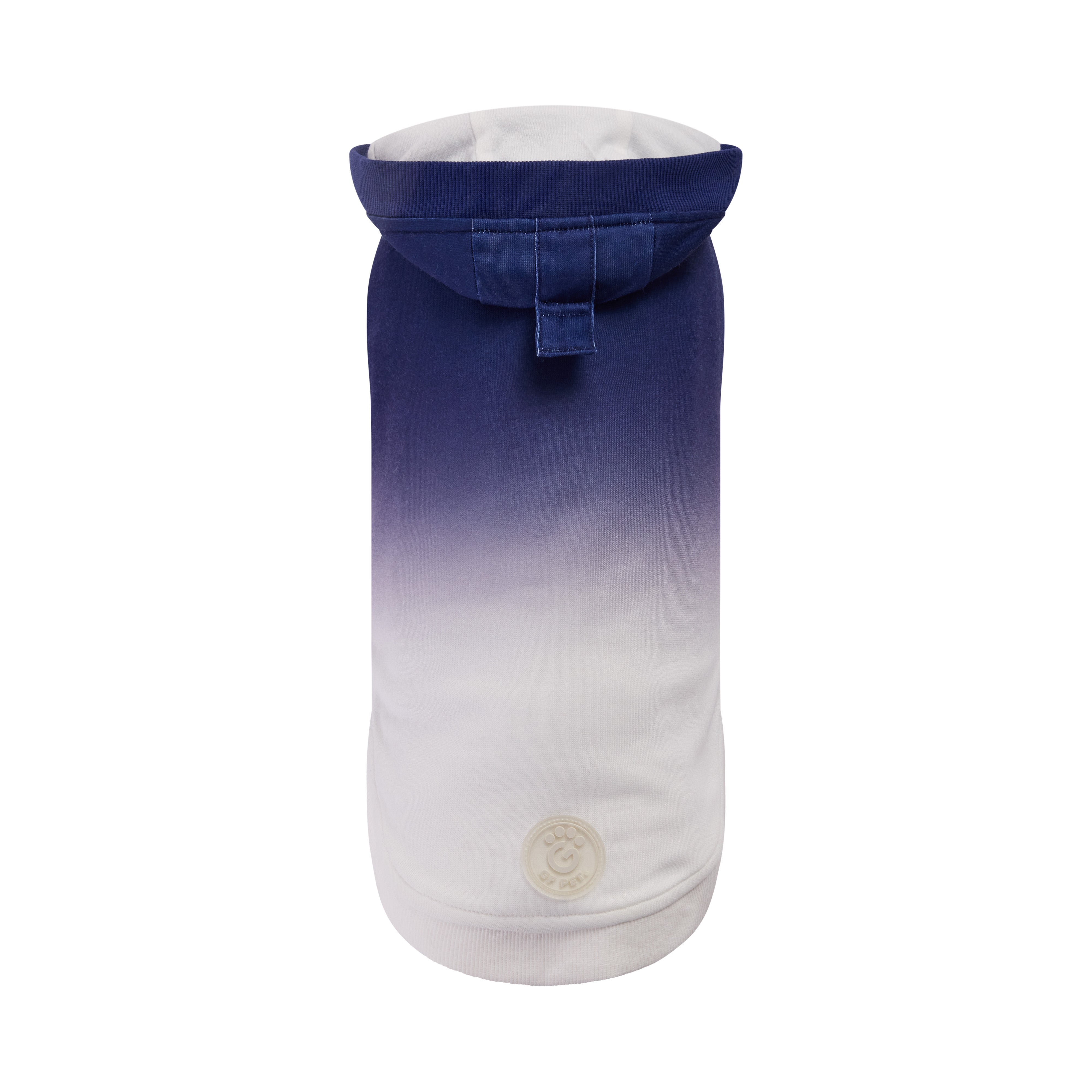 Gradient blue to white pet coat on a white background