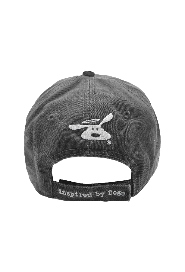 Gray cap with a logo and text on a white background