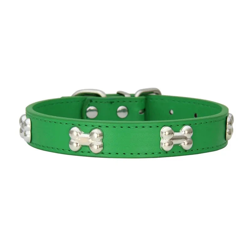 Durable Bone Leather Dog Collar - Stylish Pet Collar for Small & Large Dogs GREEN / XS - Dog Store Online