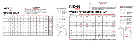 Two size charts for pets by Robies Pets on a white background