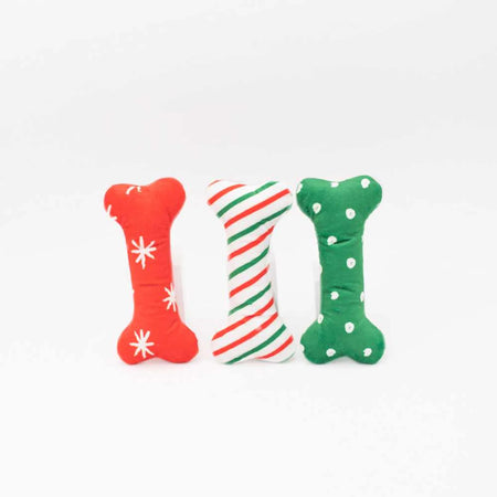 Holiday Patterned Bones Plush Dog Toy - 3pk - ZippyPaws