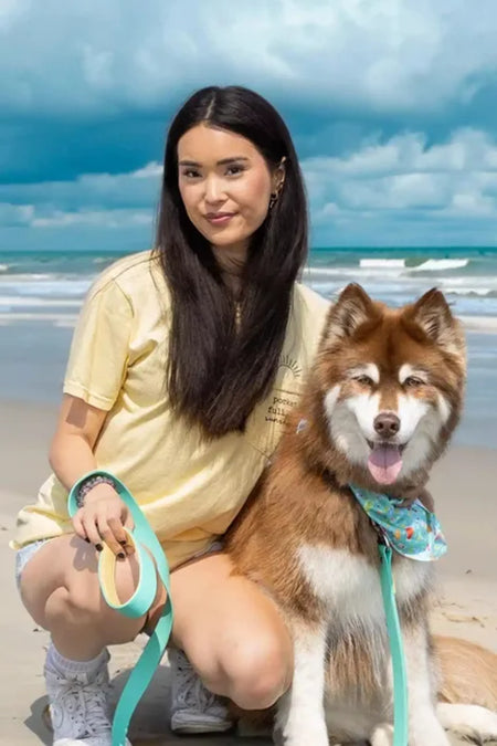 Island Vibes Waterproof Dog Leash - Aria the Fox girl with dog