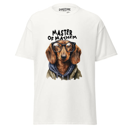 "Master of Mayhem" Long-Haired Dachshund Graphic T-Shirt front
