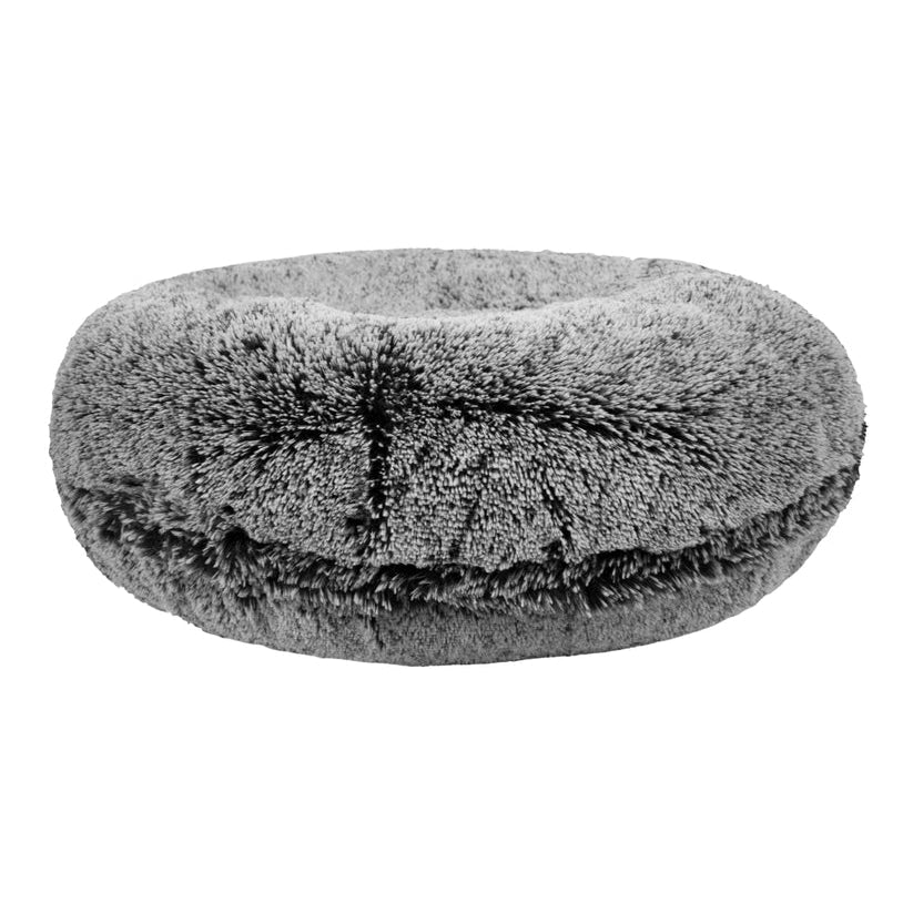 Gray fluffy pet bed on a white background