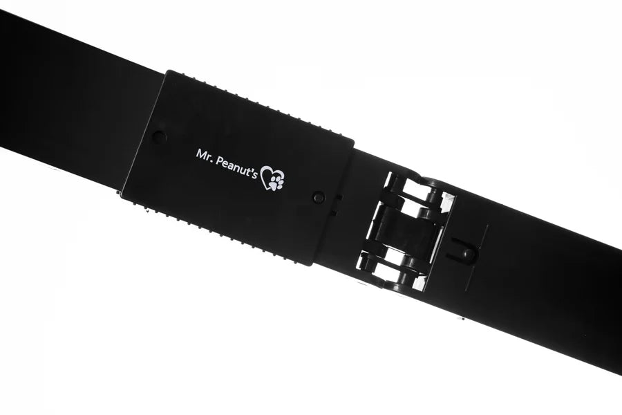 Black belt with a visible brand logo on a white background