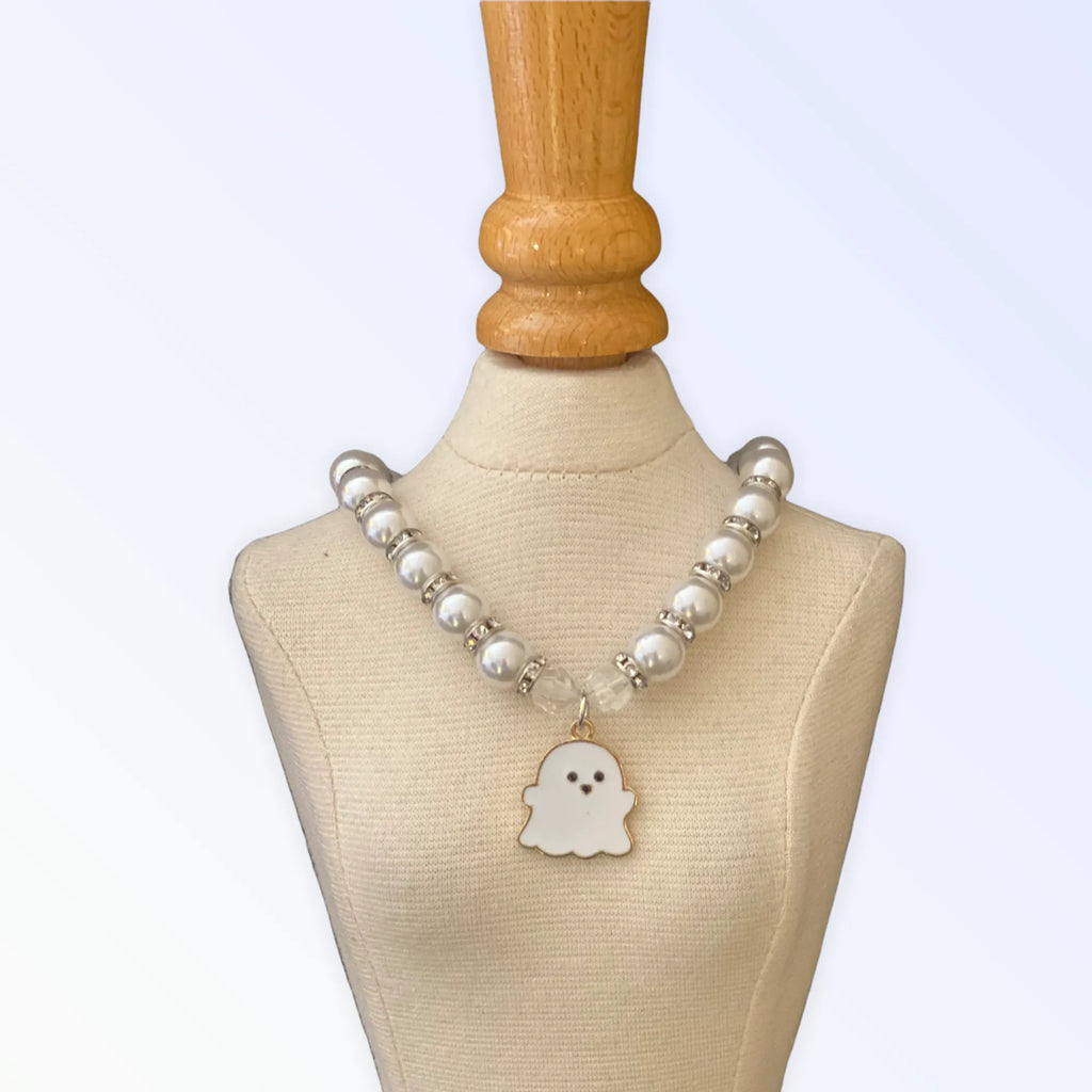 My Fa-BOO-Lous Pearl Ghost Necklace for Dogs - Bark Fifth Avenue white