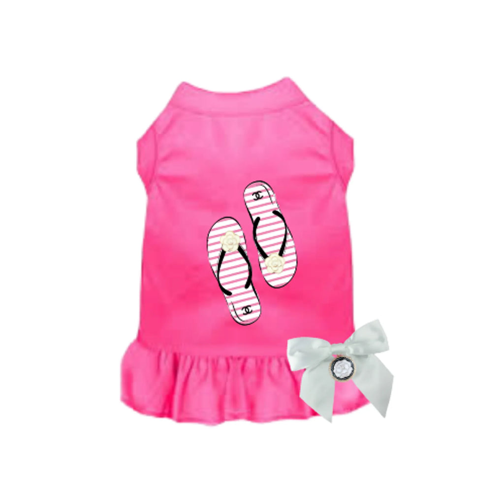 My Favorite Fuzzy Flip Flops Dog Dress - Bark Fifth Avenue pink