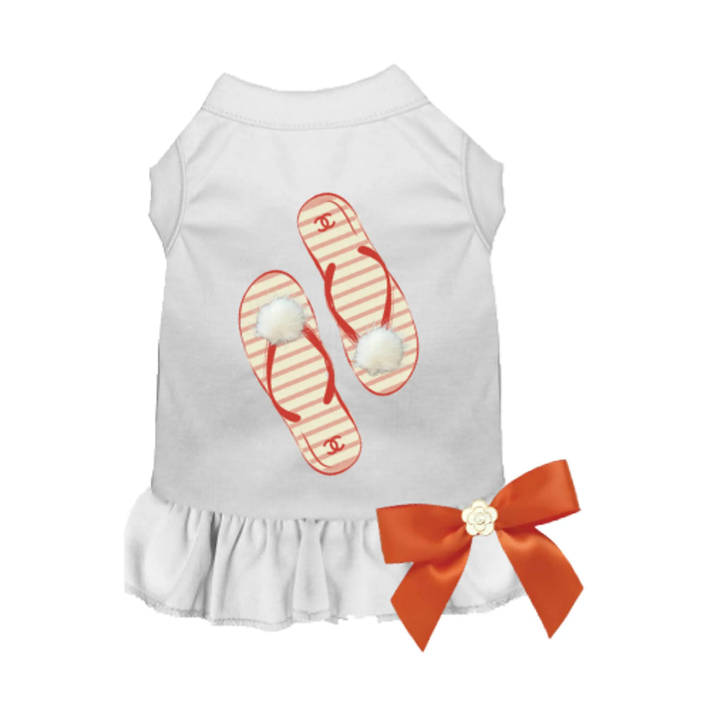 My Favorite Fuzzy Flip Flops Dog Dress - Bark Fifth Avenue white