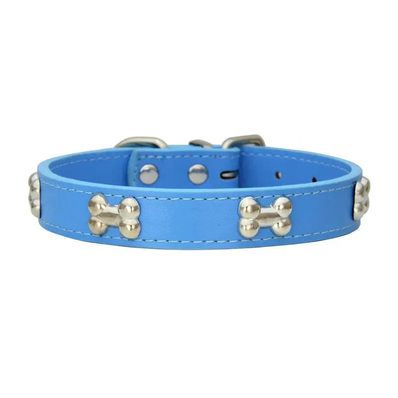 Durable Bone Leather Dog Collar - Stylish Pet Collar for Small & Large Dogs NAVY BLUE / XS - Dog Store Online