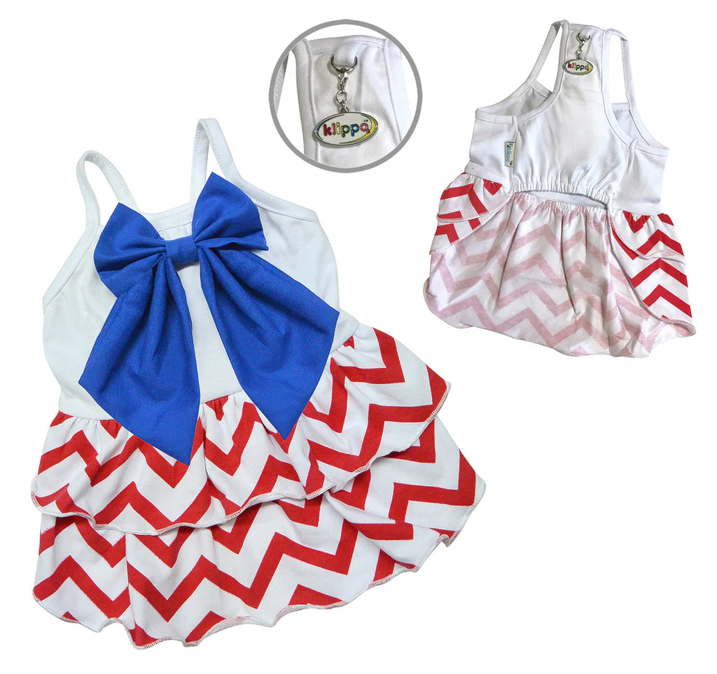 Patriotic Red, White, and Blue Large Bow Sundress for Dogs - Klippo Pet layout