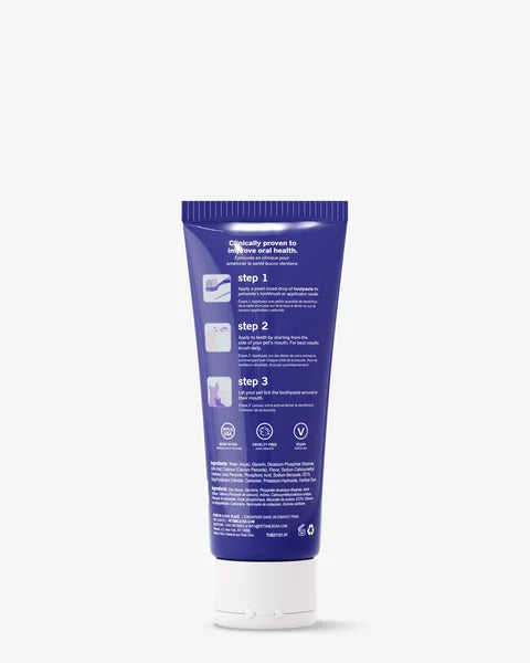 Blue tube with white text on a white background