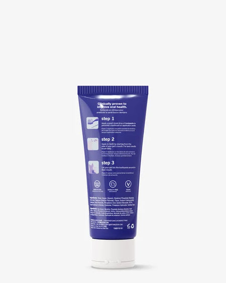 Blue tube with white text on a white background
