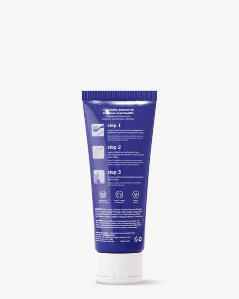 Blue tube with white text on a white background