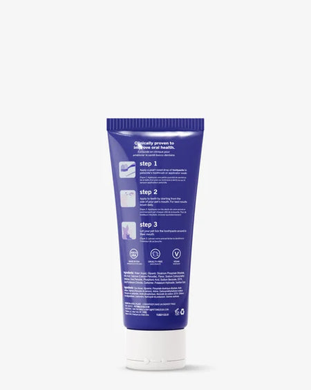 Blue tube with white text on a white background