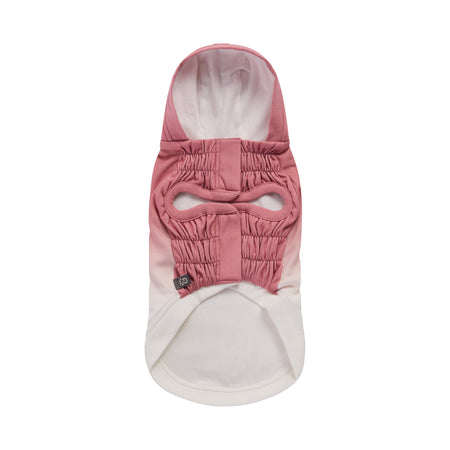 Pink dog hood with white interior on a white background