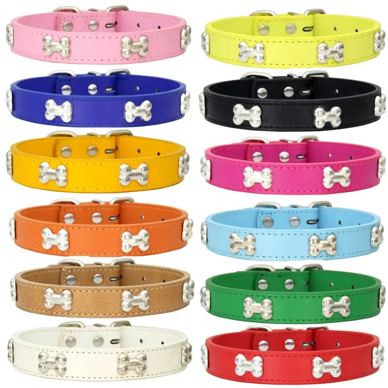 Durable Bone Leather Dog Collar - Stylish Pet Collar for Small & Large Dogs - Dog Store Online