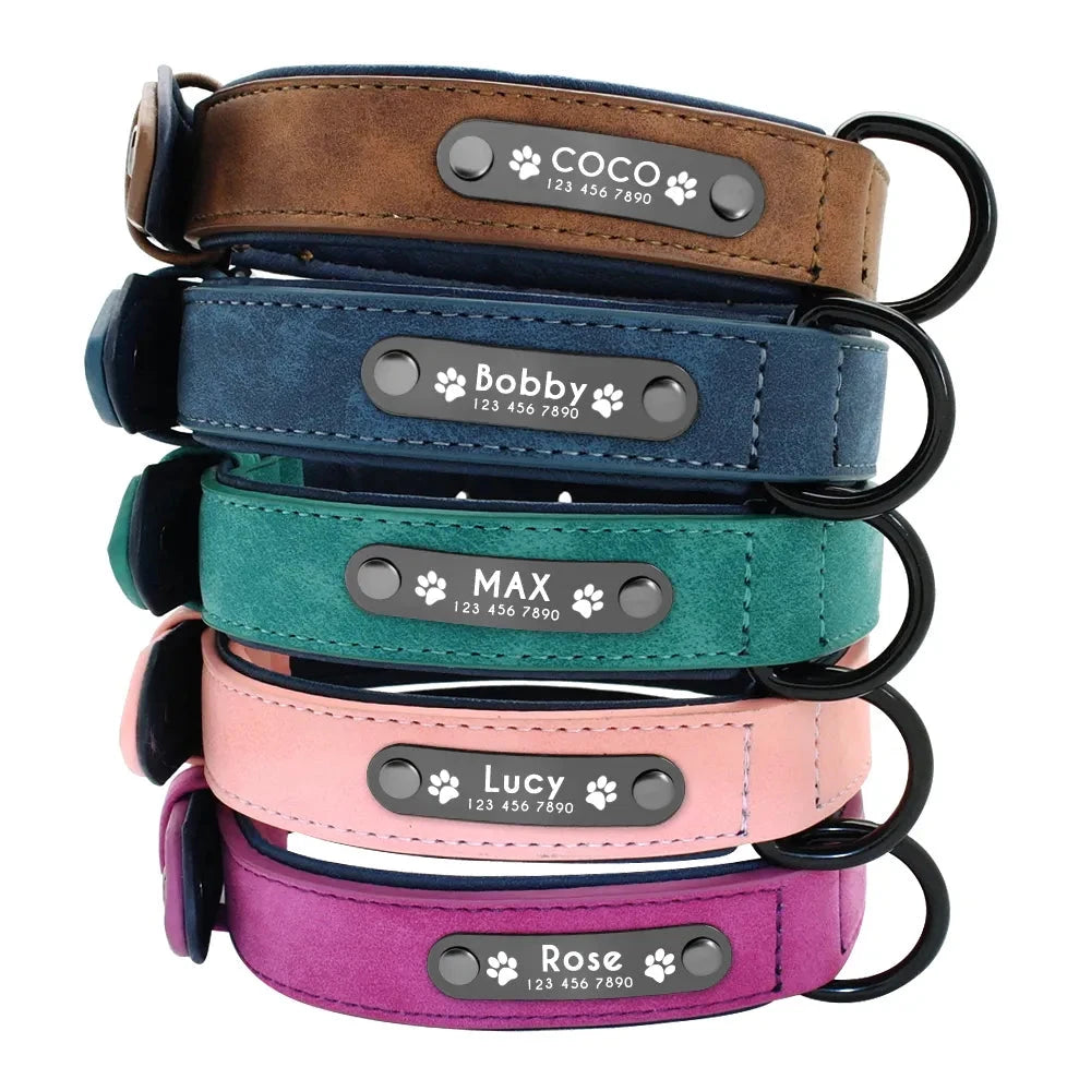 Personalized Leather Dog Collar - Custom Name ID Tags for Small, Medium & Large Dogs - Dog Store Online