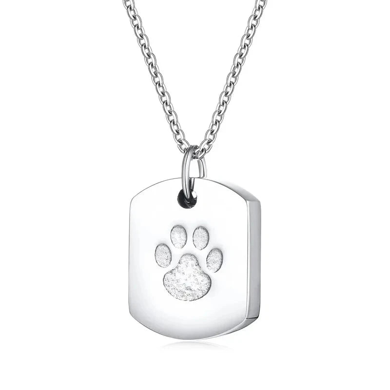 Paw Print Cremation Necklace - Keepsake Ashes Pendant for Pet Memorial SILVER - Dog Store Online