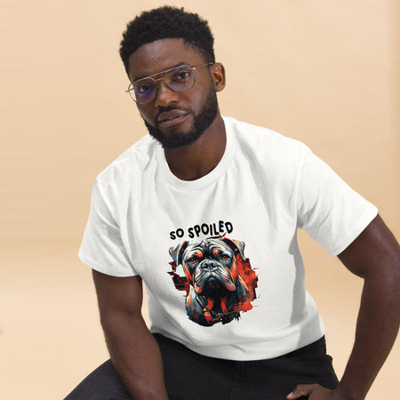 "So Spoiled" Boxer Graphic T-Shirt lifestyle image man sitting