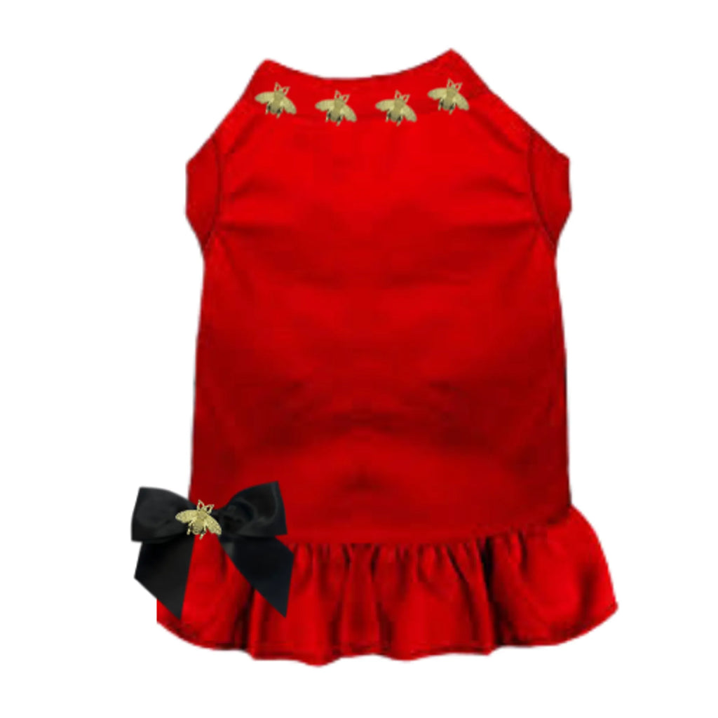 Studded Bee Dog Dress - Bark Fifth Avenue red