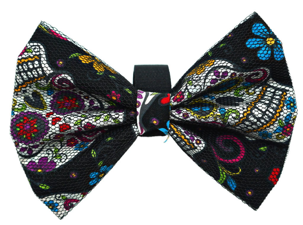 Sugar Skull Bow Tie with Velcro Fastener - Pets Ribbons black