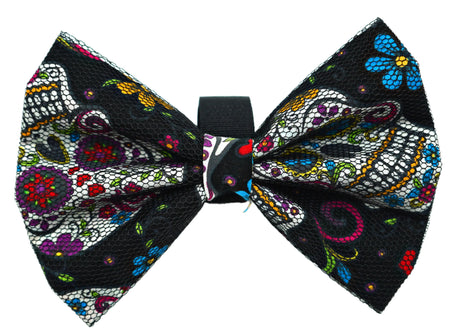 Sugar Skull Bow Tie with Velcro Fastener - Pets Ribbons black