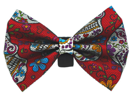 Sugar Skull Bow Tie with Velcro Fastener - Pets Ribbons red