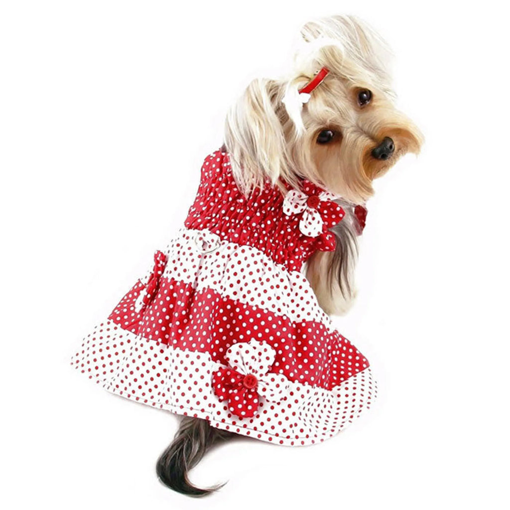Sundress with Red & White Polka Dots and Contrasting Flowers for Dogs - Klippo Pet