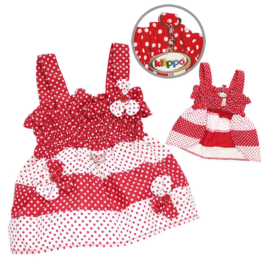Sundress with Red & White Polka Dots and Contrasting Flowers for Dogs - Klippo Pet layout