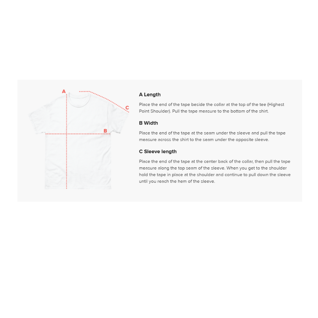 T-shirt sizing information