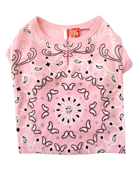 Pink dog shirt with bandana pattern on a white background