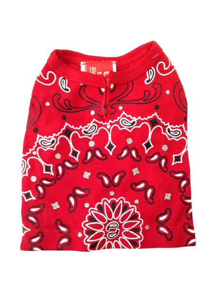Red bandana-patterned shirt on a white background