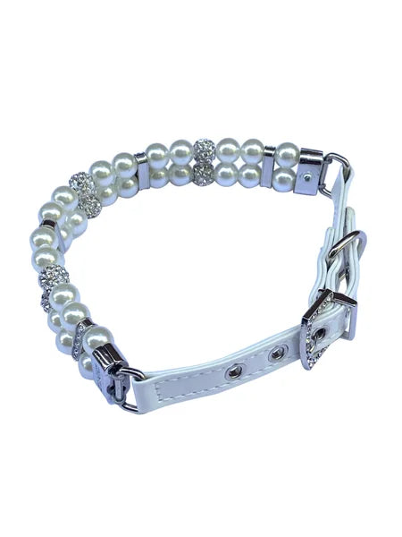 Pearl and crystal dog collar on a white background