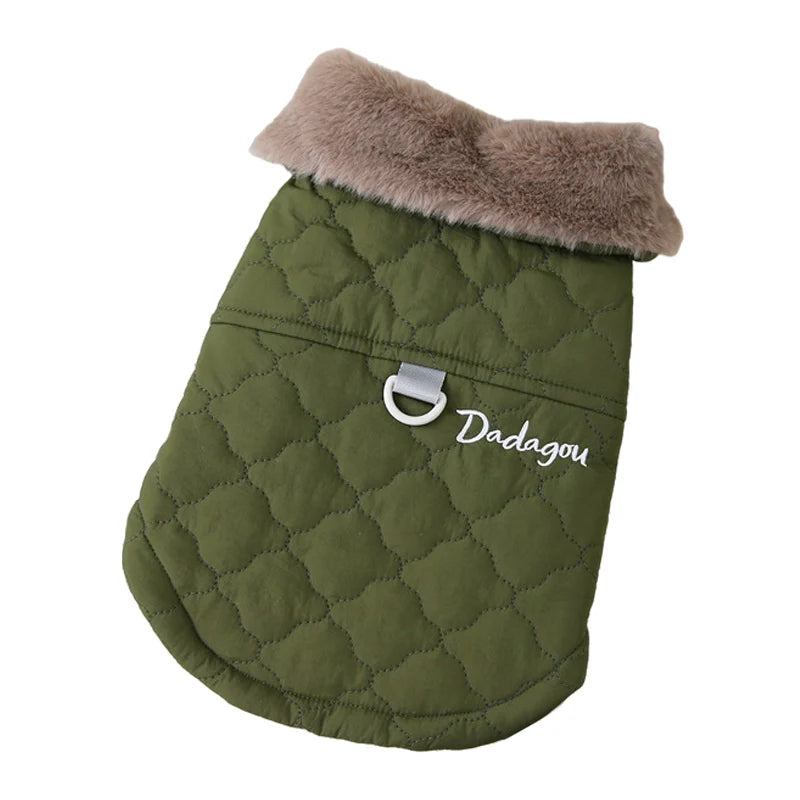 Waterproof Dog Jacket with Fur Collar green