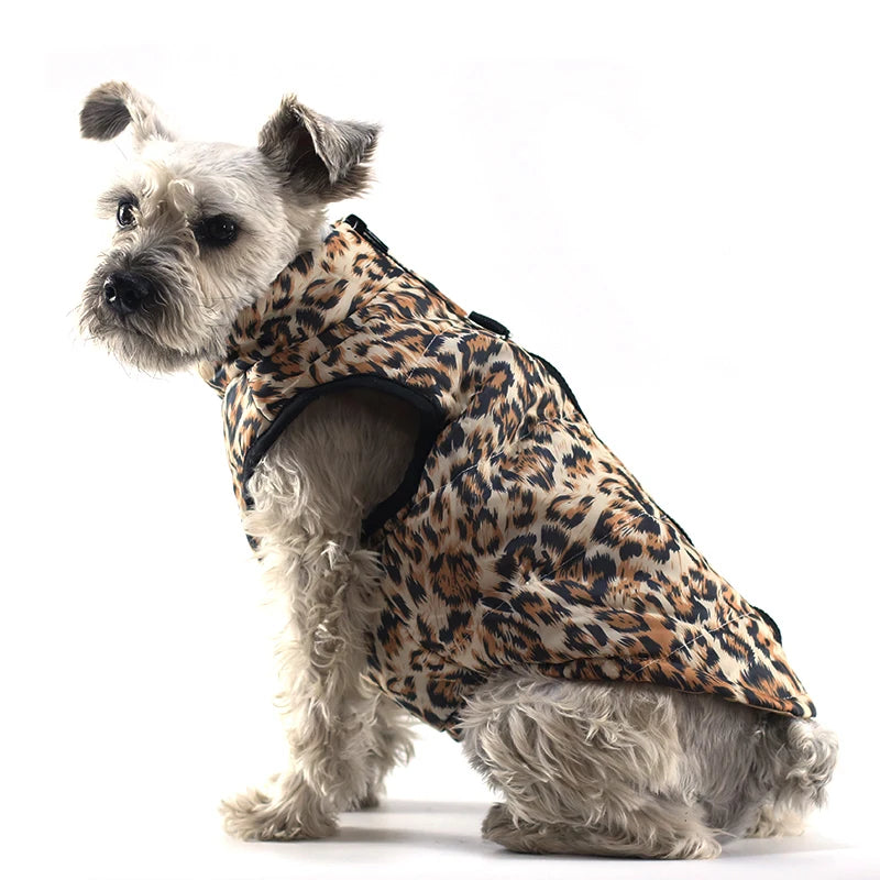 Waterproof Quilted Puffer Dog Jacket dog wearing leopard print