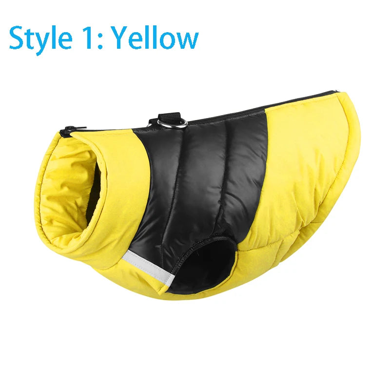 Waterproof Reflective Quilted Dog Jacket style 1 yellow