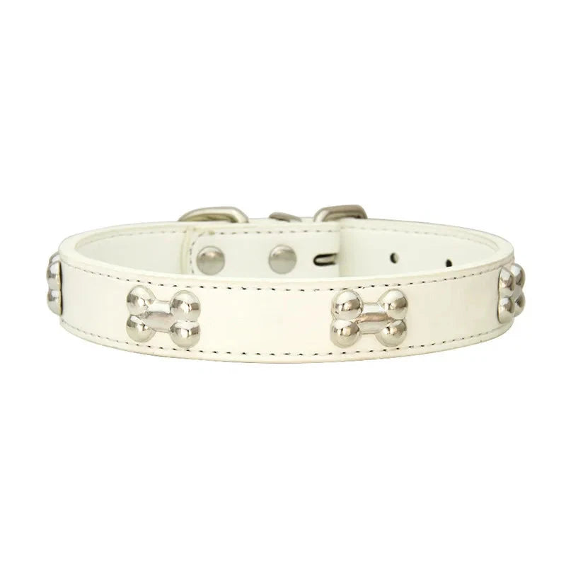 Durable Bone Leather Dog Collar - Stylish Pet Collar for Small & Large Dogs WHITE / XS - Dog Store Online