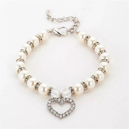 White Heart and Pearl Necklace for Dogs - Bark Fifth Avenue