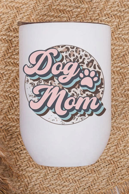 White Leopard Circle Pink "Dog Mom" Wine Tumbler - A&J Ramos