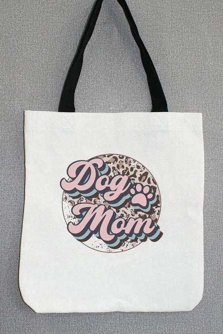White Leopard Circle with Pink "Dog Mom" Tote Bag - A&J Ramos