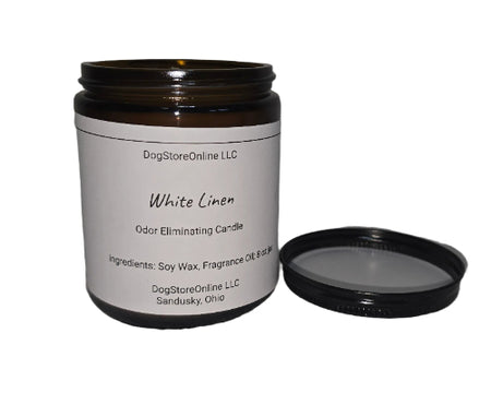 White Linen Soy Candle – Dog Odor Eliminator with Cotton Wick (8oz)