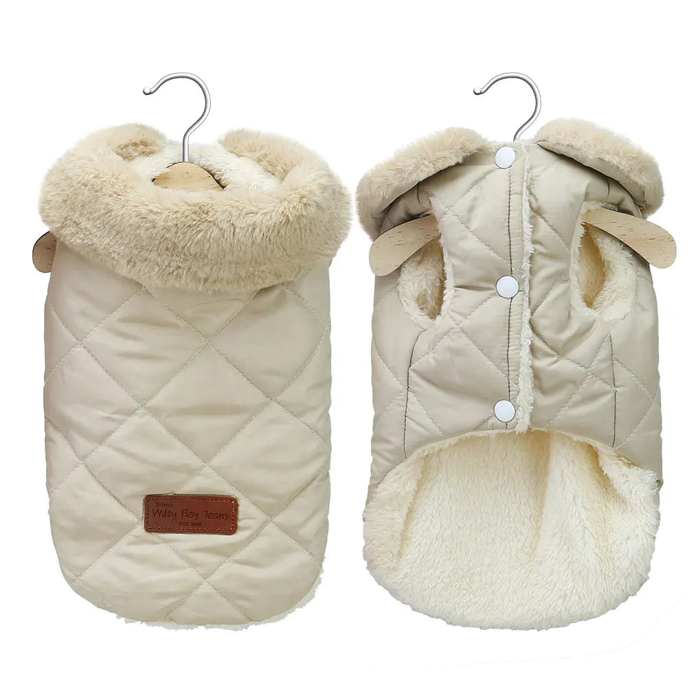 Windproof Dog Winter Coat with Fleece Collar beige